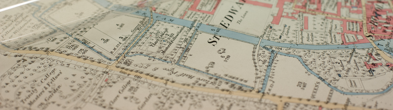 A close up of a historical map of Cambridge